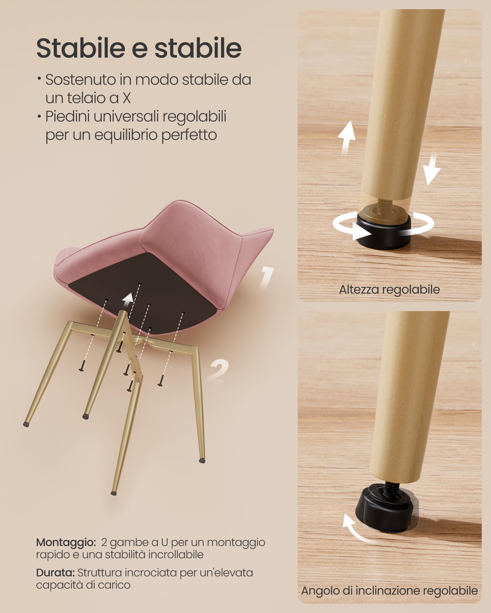 SONGMICS Sedia da Pranzo, Sedia da Cucina, Poltrona in Velluto Imbottita con Braccioli, Regge 120 kg, Gambe in Metallo, per Sala da Pranzo, Cucina, Rosa Pastello e Dorato Pallido LDC087R01