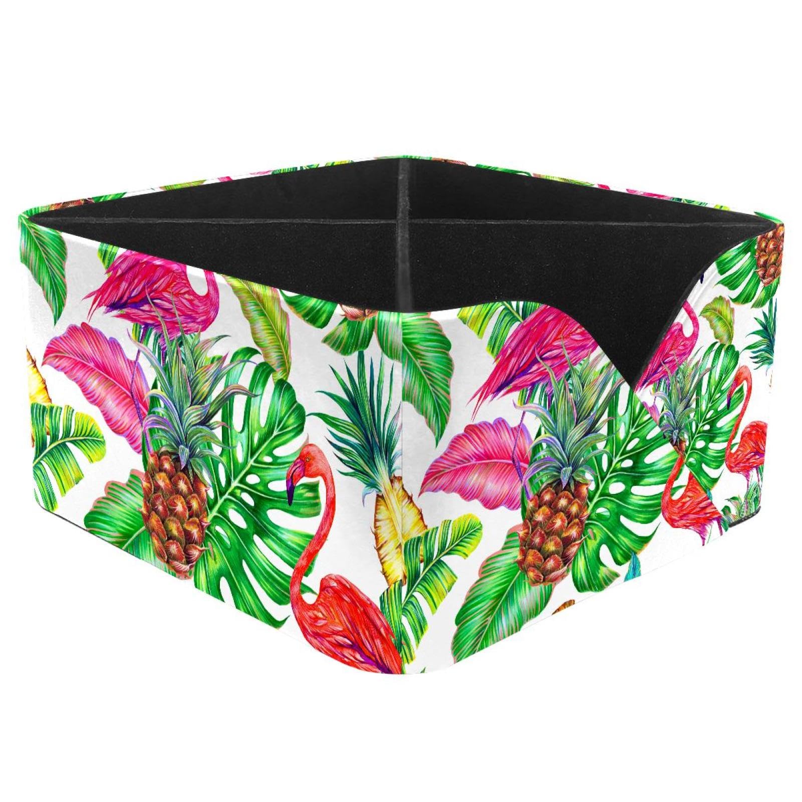 KengjuTesu Pink Flamingo Pineapples Palm Leaf Floral Pattern Desktop Organizer Pen Holder, Rectangular Pencil Cup for Office, Study and Makeup Stations
