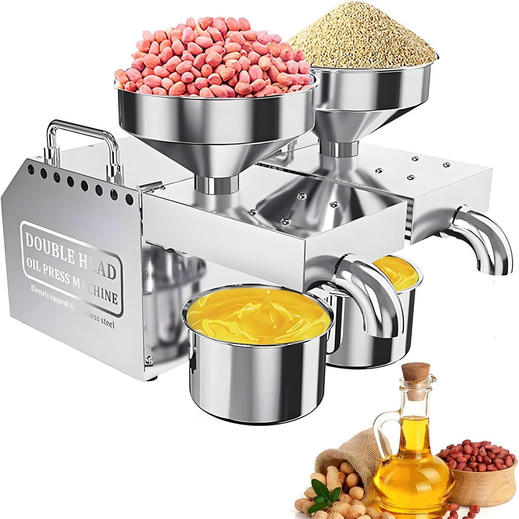 Presse à huile automatique 1200W à double tête pour colza et cacahuètes