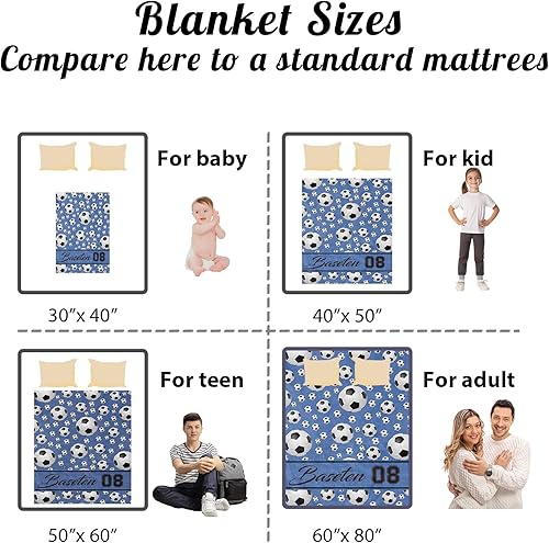 Miniatura 4 de Manta de fútbol personalizada con nombre y número, manta con nombre personalizado, manta suave para deportes de fútbol, manta de cama azul, regalo