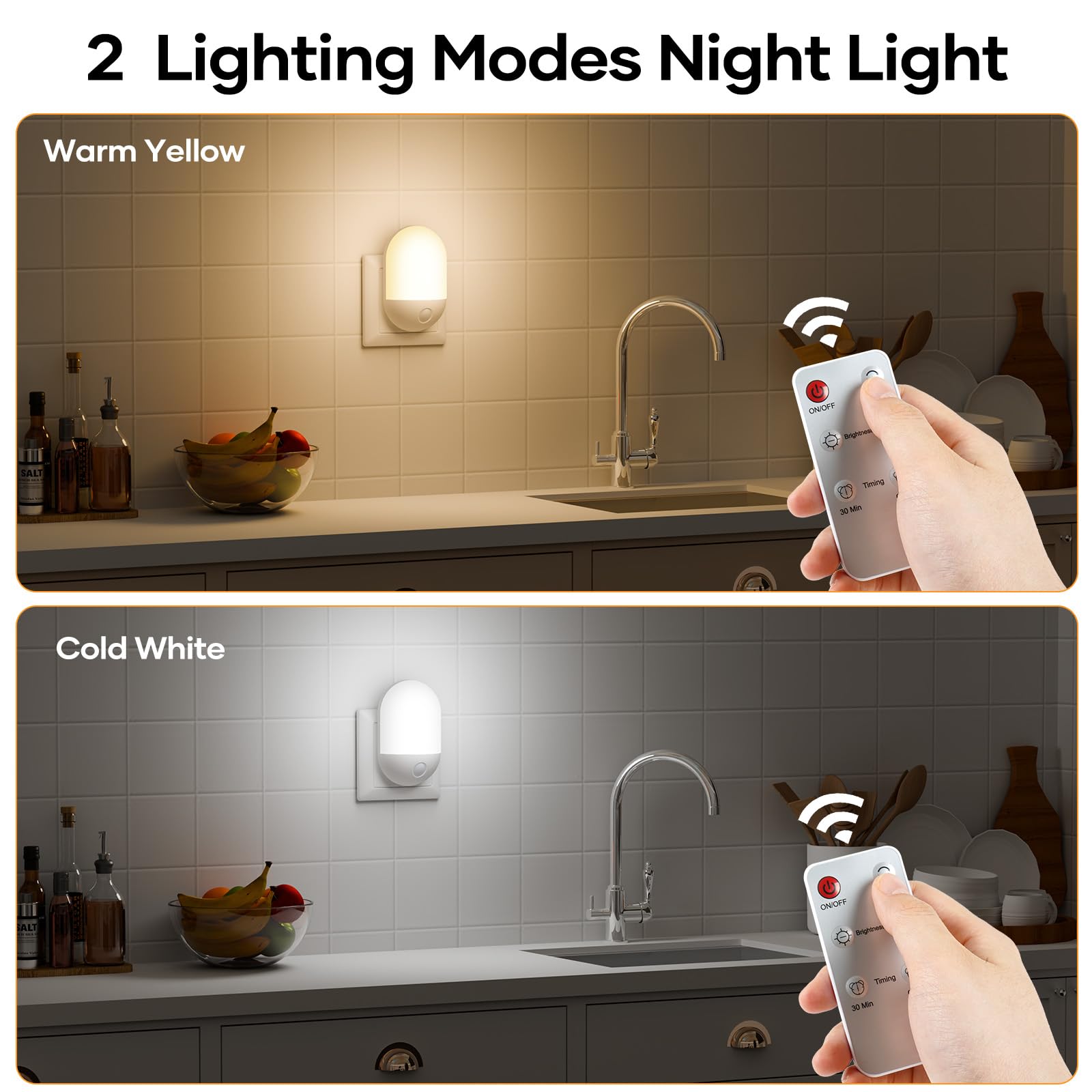 Detake Luce Notturna per Bambini con Telecomando, 3 Livelli di Luminosità Regolabili, Funzione Timer 30/60 Minuti, Luce Calda e Fredda Modalità per Bambini per Camera da Letto, Corridoio, Cucin