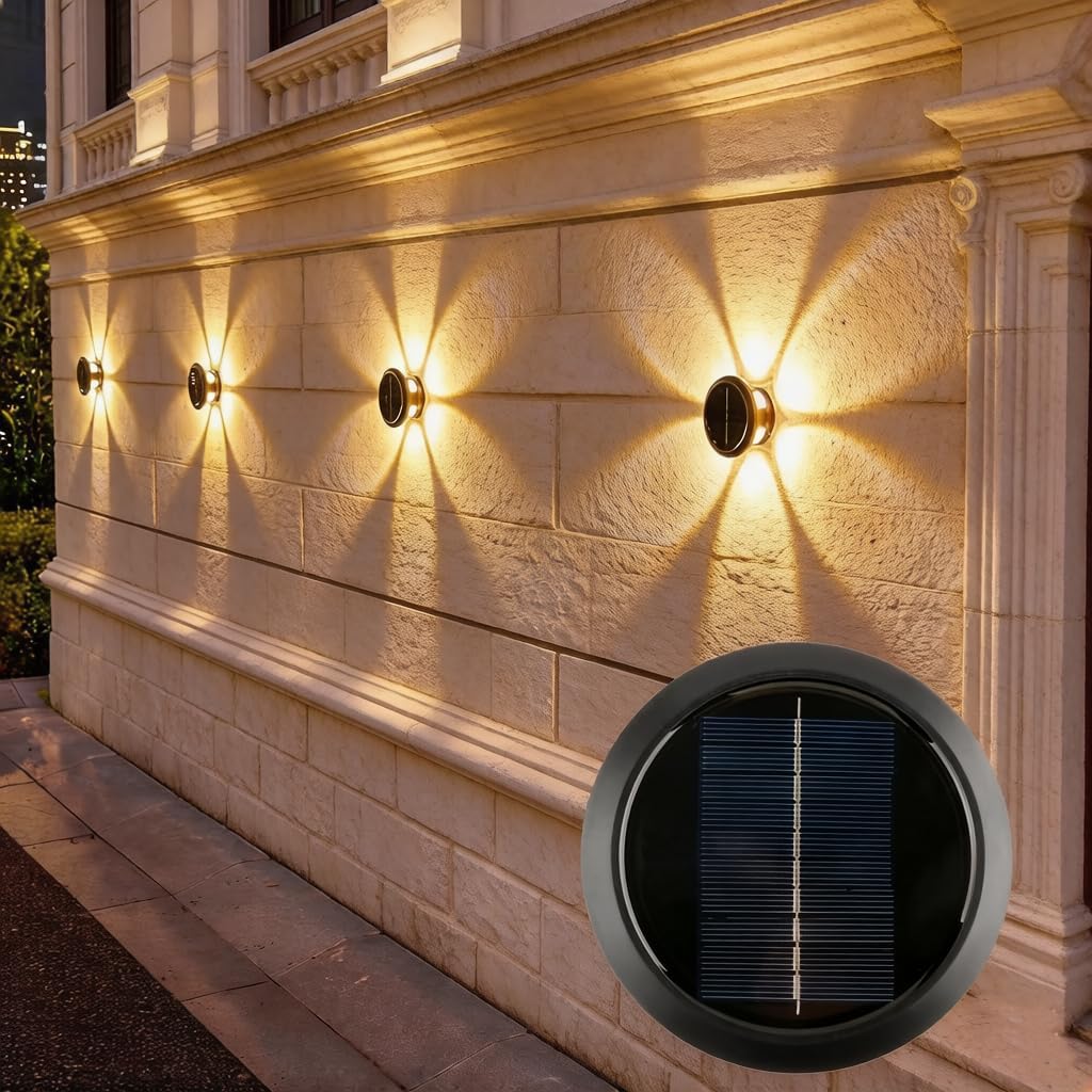 Solar Wall Wash Lights, 6LED Outdoor Solar Powered Lights with 6-Sided Lens, IP65 Waterproof, Auto On/Off Dusk to Dawn, for Garden, Backyard, Pathway, Stairs, Patio, Wall Decoration（1 Pcs） (White)