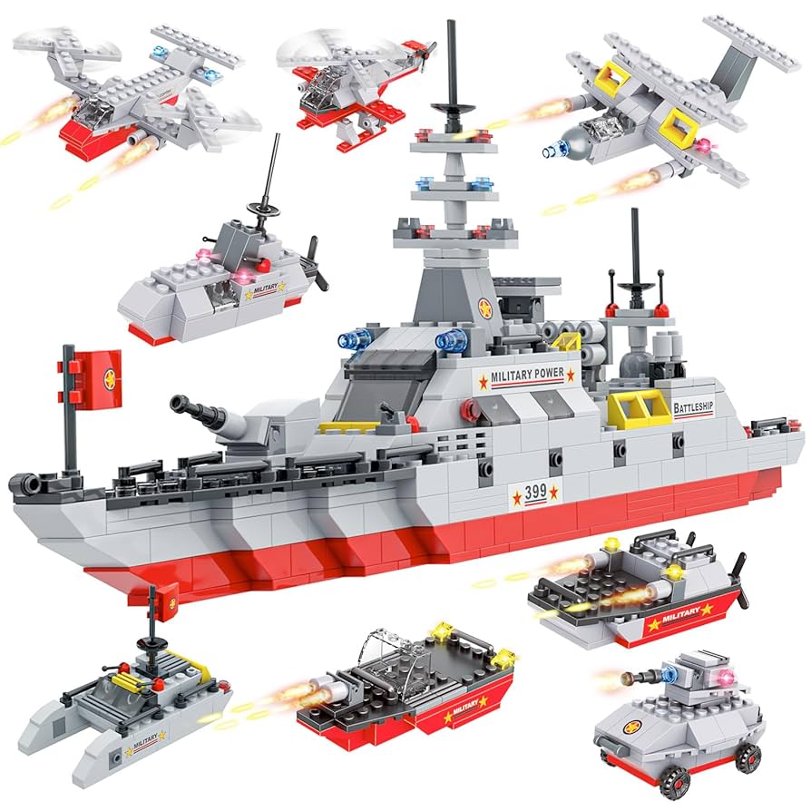 Amazon.com: City War Battleship 積木組,8 合1 軍事軍艦模型組