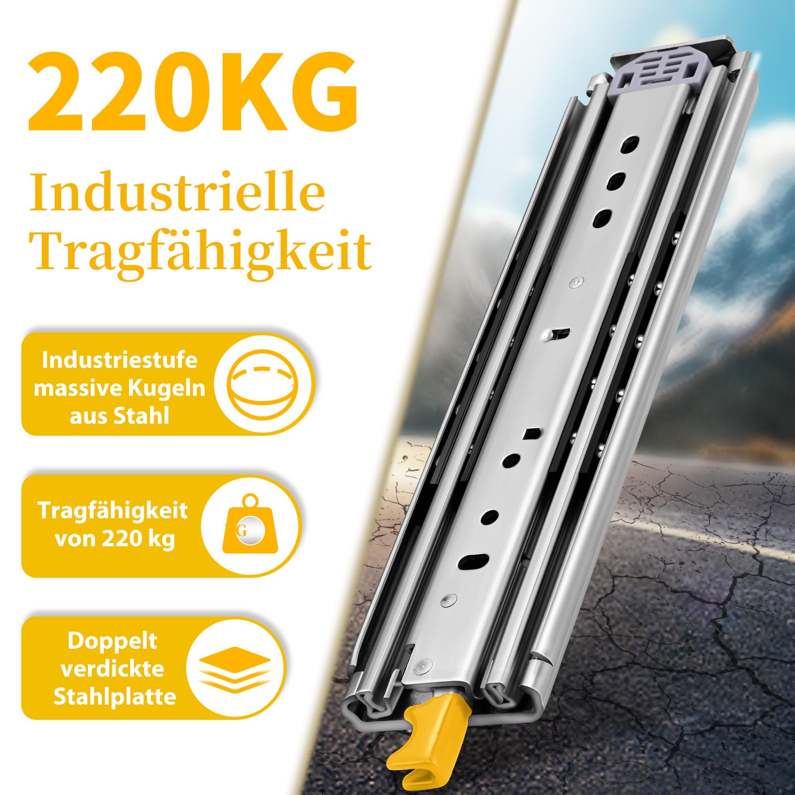 Schwerlastauszug Schubladenauszug: 187 kg Tragfähigkeit Schubladenschienen Vollauszug, Schubladen Schienensystem Seitlich Montiert (300–1500 mm), 1 Paar