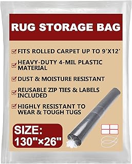 Carpet Storage Bag,Plastic Rug Storage Bag with Zip Tie,Rug Bags for Moving, Packing, Shipping,4 Mil Heavy Duty Fits Rolled Carpet up to 9'x12' (Rugs up to 9'x12', Giant)