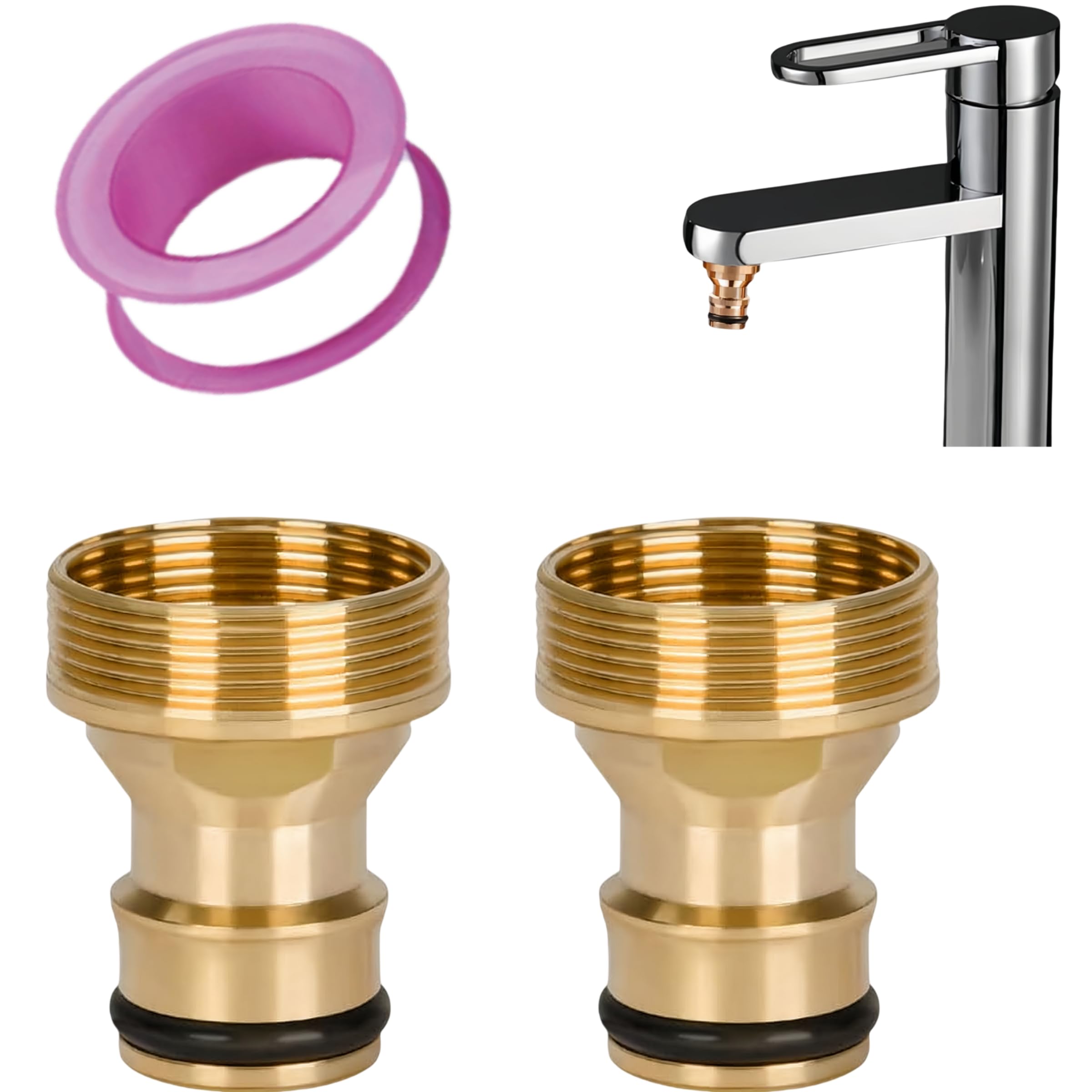 Akiuhen Men's Threaded Tap Connector Fittings 2Pcs Kitchen Universal Faucet Connectors, 22Mm And 24Mm Kitchen Mixer Hose Connectors, Brass Hose Connector Adapter - Outdoor Garden Bathroom Faucet Hose Connector( Threaded) ﻿