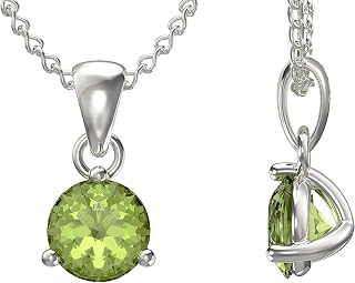 Aeon Genuine 925 Sterling Silver Birthstone Pendant Necklace 7mm Cubic Zirconia - Hypoallergenic - Adjustable 40cm + 2 in Extender e Sterling Silver, Colore: Olive Green, Cod. P220A