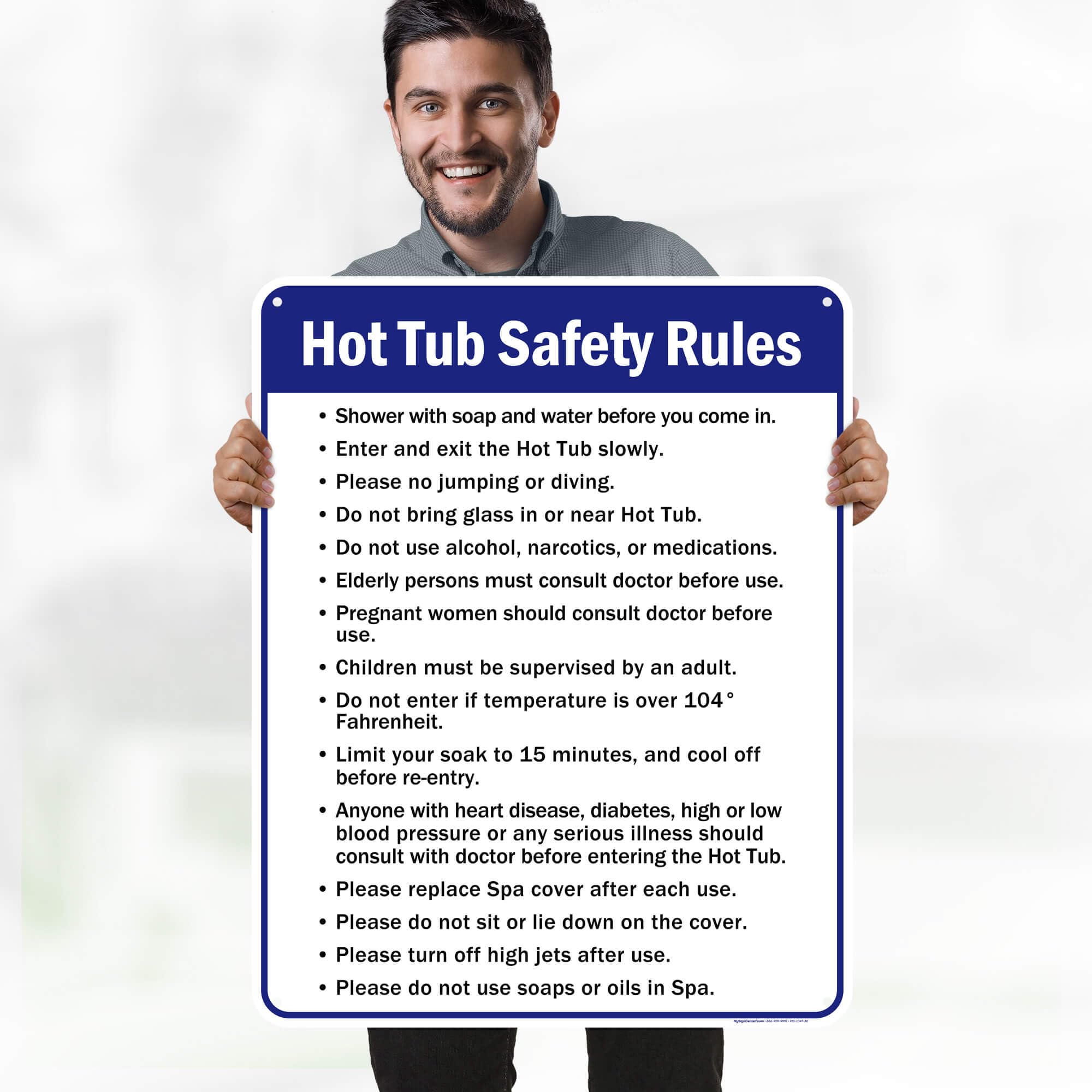 Hot Tub Safety Rules Sign, 24x30 Inches, 55 mil thick HDPE (high density polyethylene), Made in USA by My Sign Center