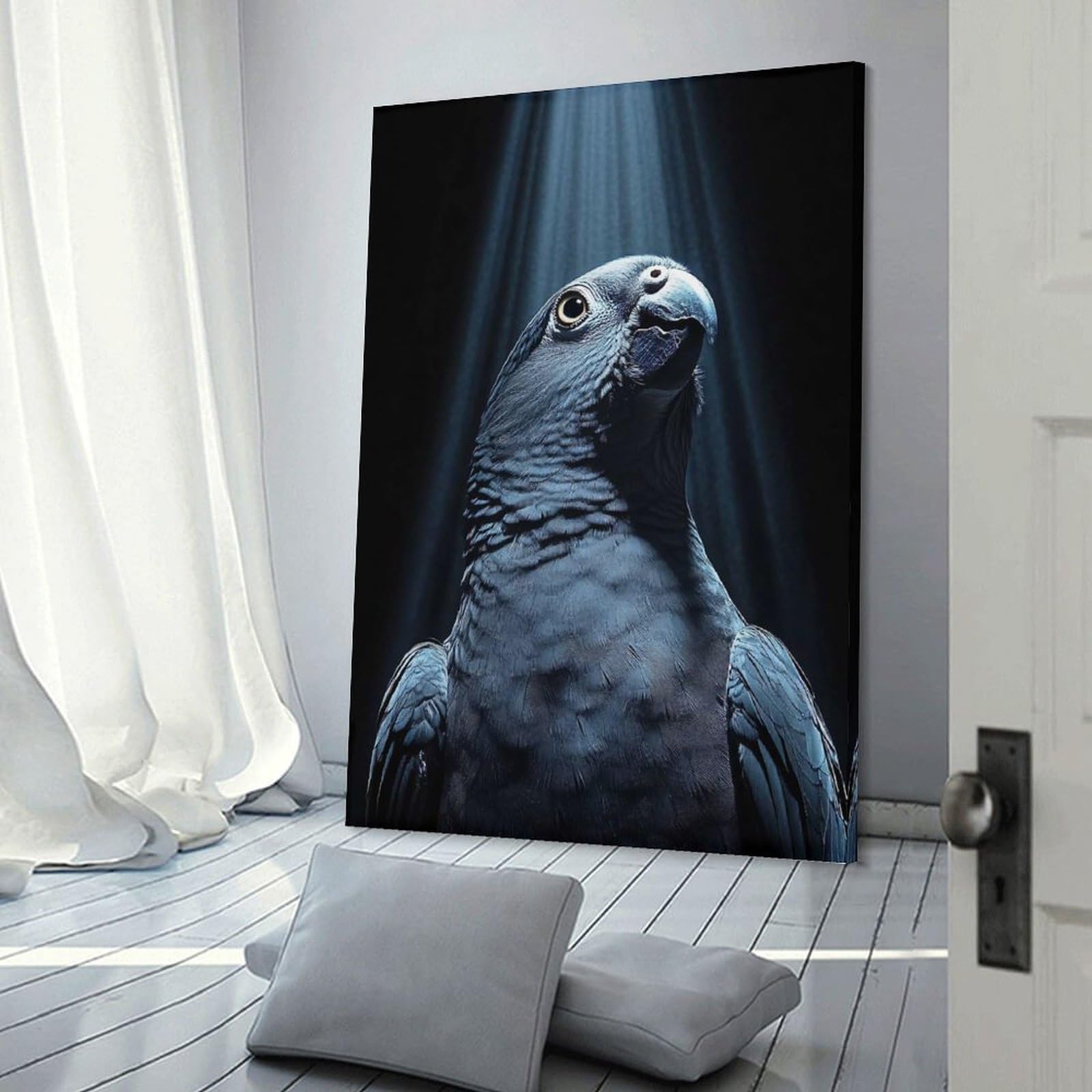 Junmoney Blue Parrot Portrait with Dramatic Lighting Canvas Wall Picture, 20x30inch(50x75cm), for Front Hall, Corridor Or Welcome Spaces, Wall Decor to Refresh Empty Corners