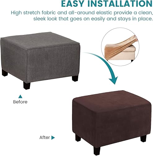 Miniatura 3 de ele ELEOPTION Funda otomana rectangular súper elástica y suave de ajuste forma, fundas otomanas para taburete de pies y muebles de almacenamiento