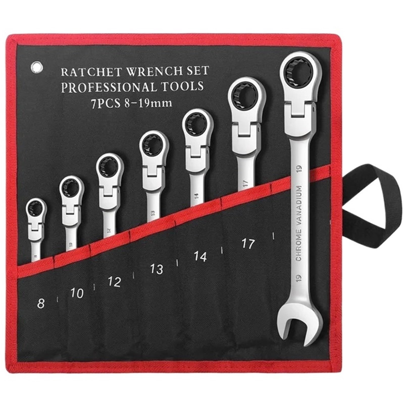 ZGUOUZANTYE Ratcheting Wrench Set, Flex Head Ratcheting Wrench Set,Combination Ended Spanner Kits, Chrome Vanadium Steel Hand Tools Socket Key Ratchet(7pcs)