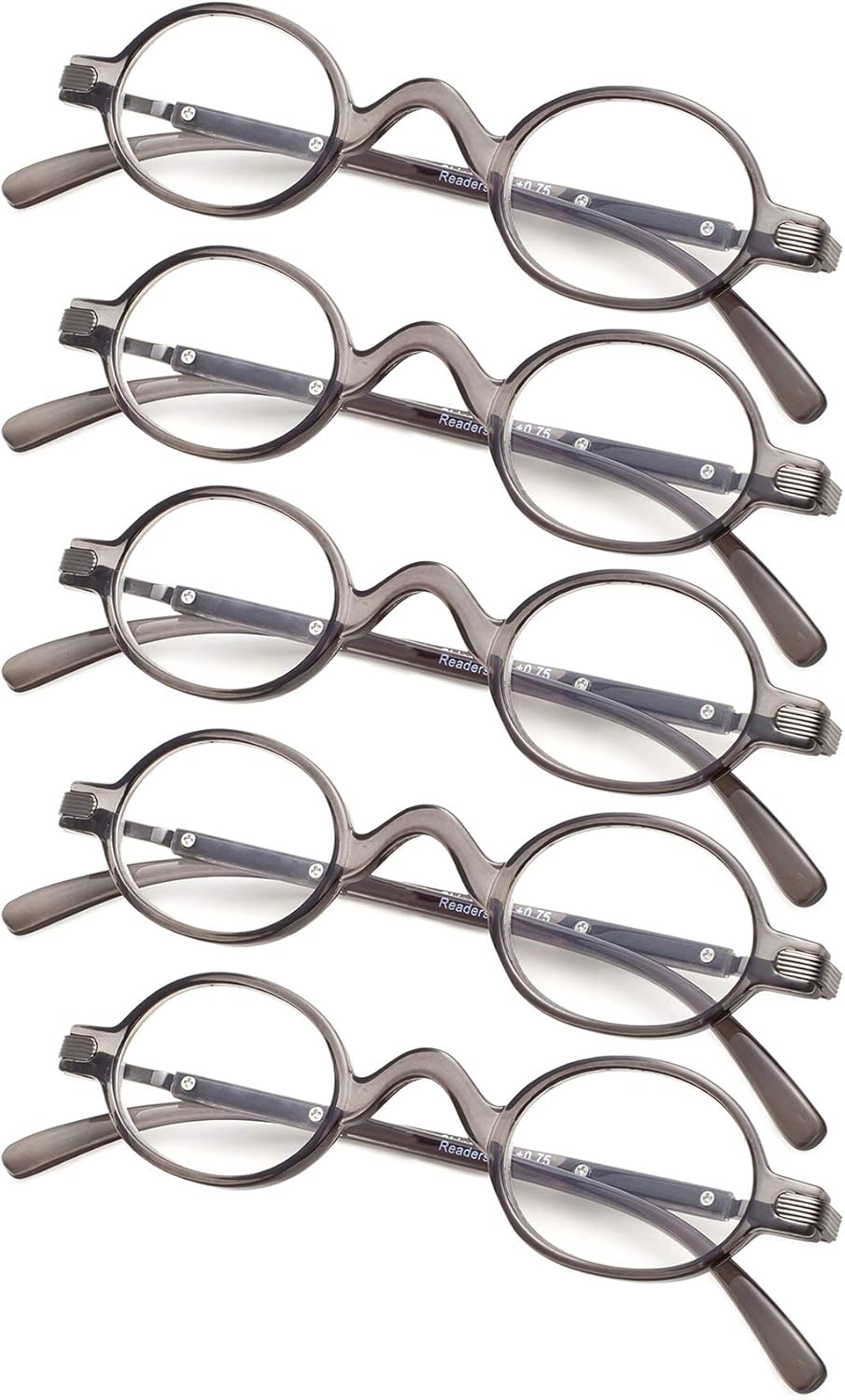 5-pack Mini Oval Round Reading Glasses with Spring Temple Sunshine Readers