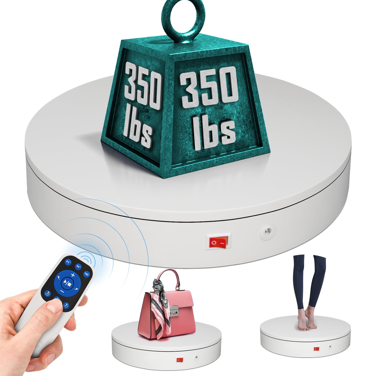 ComXim 12.6Inch/350lbs Capacity Large Rotating Platform,Remote Rotating Display Stand ,Electric Motorized Turntable,Photography Turntable,Heavy Duty