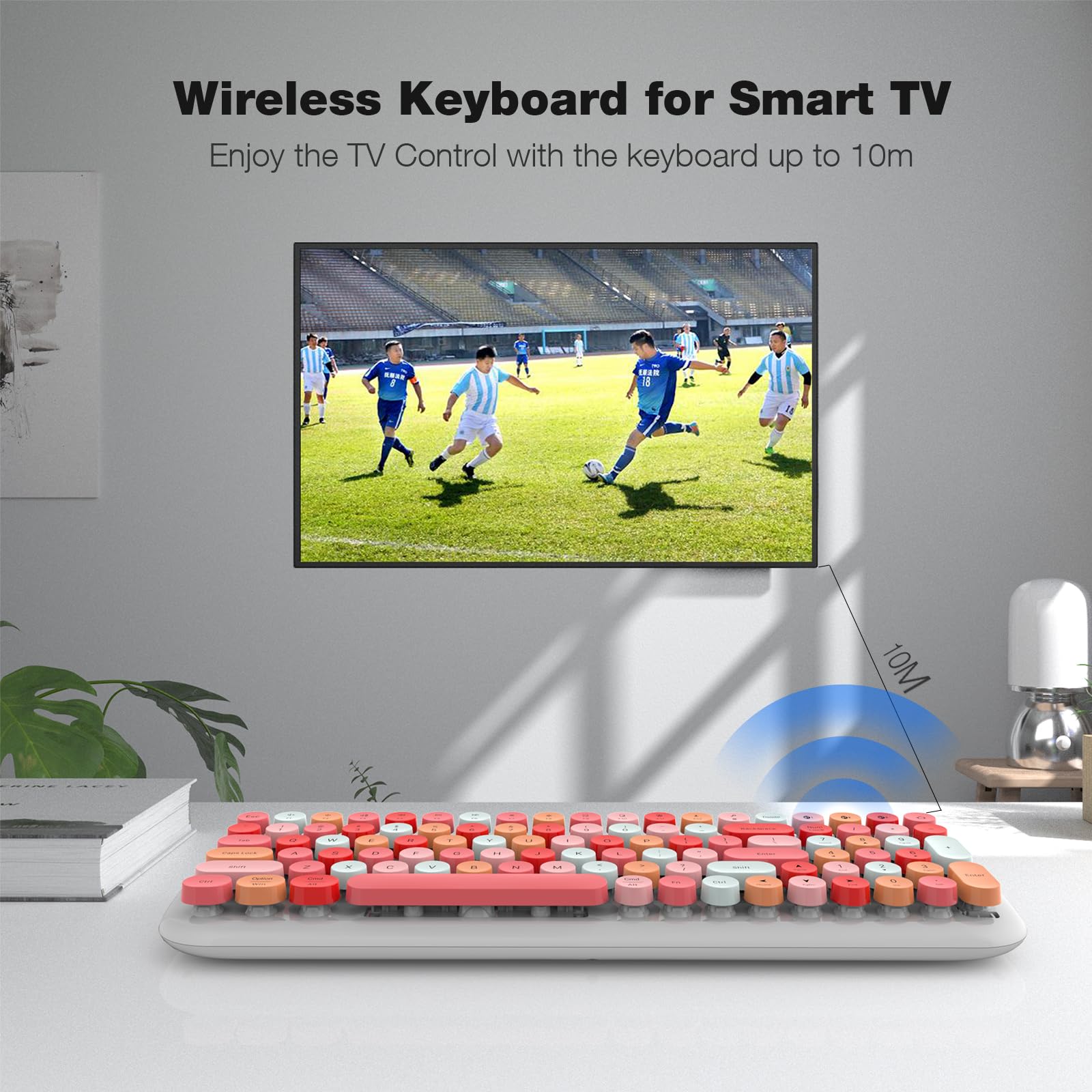 KNOWSQT Tastiera Bluetooth per computer, bianca, wireless, stile tipo macchina da scrivere, 100 tasti rotondi, compatibile con Windows, laptop, PC, tablet, iPad, iPhone e Chrome