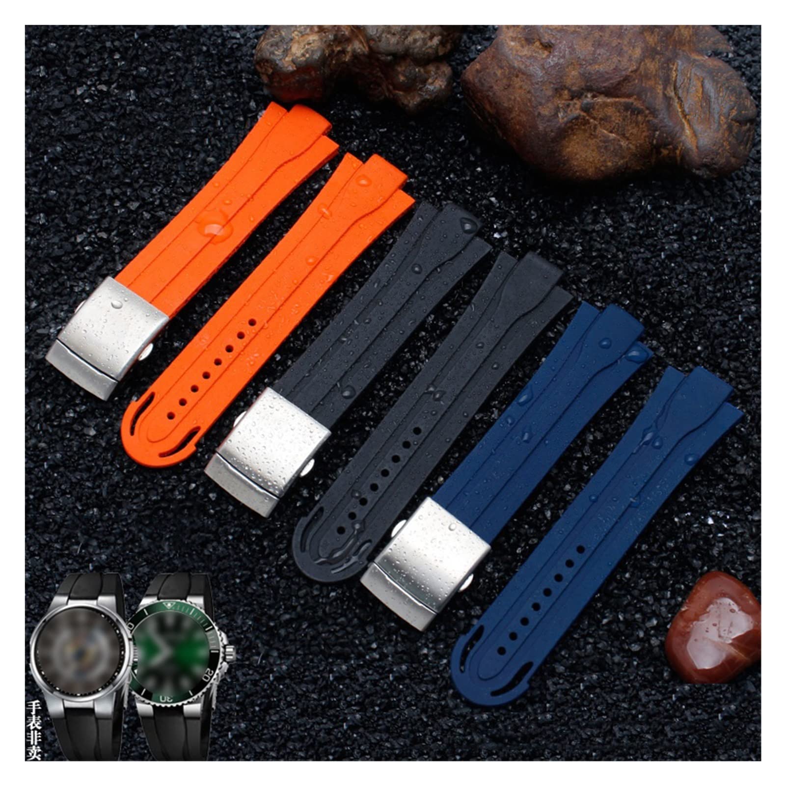 Generico Cinturino per Orologio in Silicone Impermeabile, Universale, 24 Mm | Lunghezza 22 Cm, Fibbia In Acciaio, Adatta Per Orologi Da Uomo (Black Silvery Buckle)