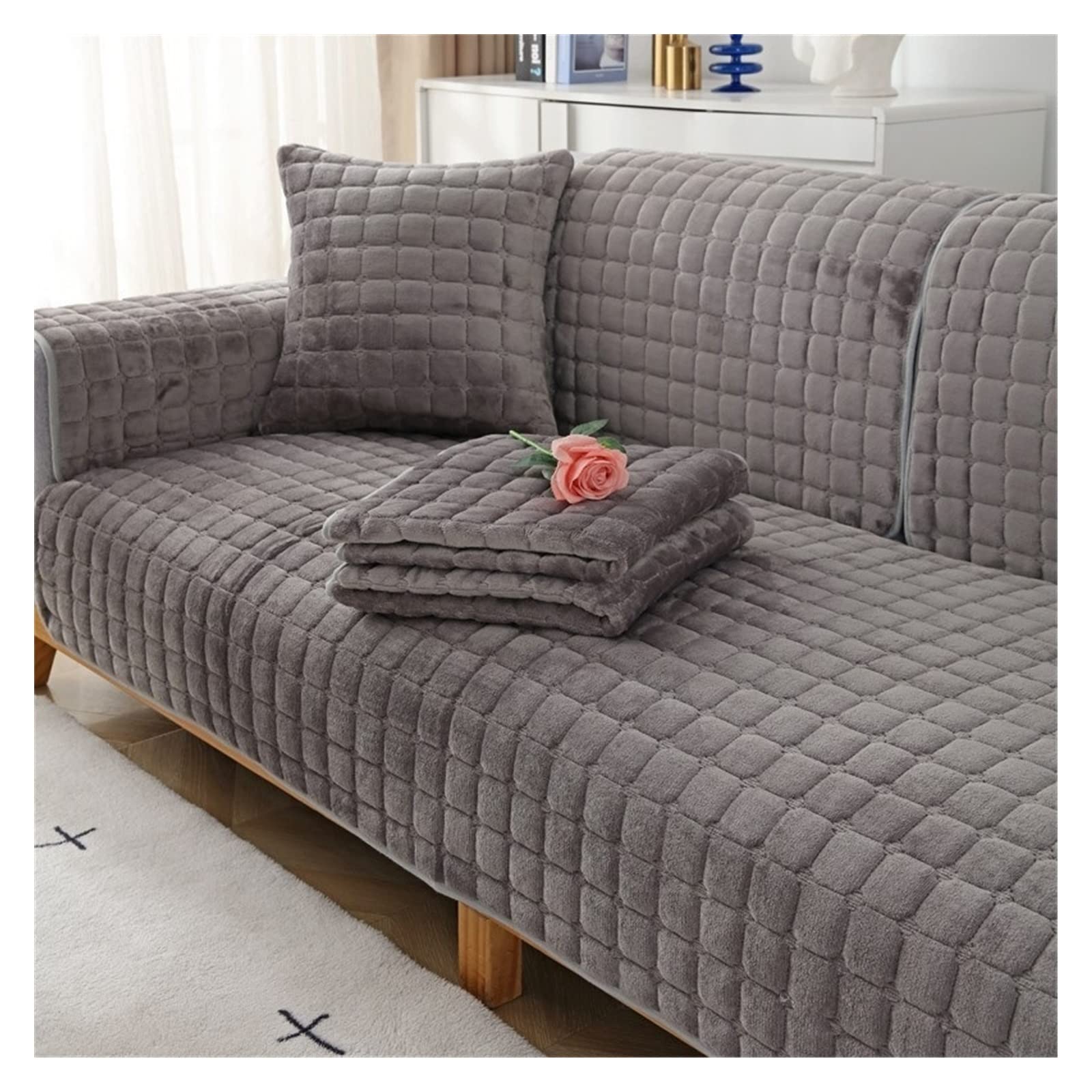 Sofa Slipcover Corner 3/2/1/4 Seater Sofa Cover L Shape Couch Cover Velvet Thick Sofa Protector Anti-slip Reversible Quilted Corner Slipcovers Washable for Sectional Couch ( Color : M , Size : 90x240c