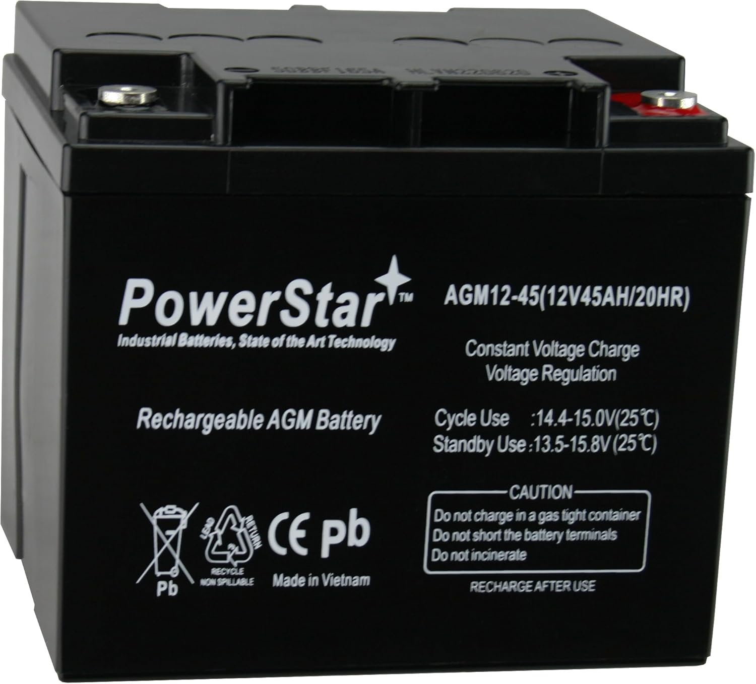 PowerStar 12V 45AH SLA Battery for Power-Sonic PG-12V42FR, PS-12400 and Universal UB12500