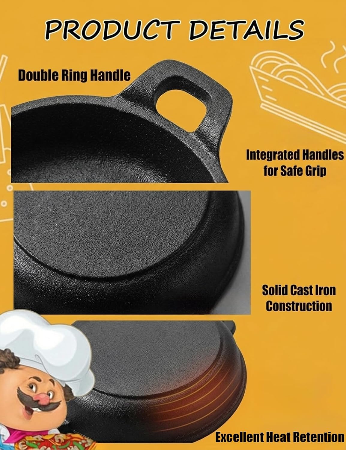 Mini Cast Iron Skillets Set of 6, 4.8 x 4.8 x 1.3 Inch Small Cast Iron Pan with Handle, Mini Ramekins Round Black Casserole Dish Cookware Small Skillets for Serving Food Frying Baking Cooking Roasting