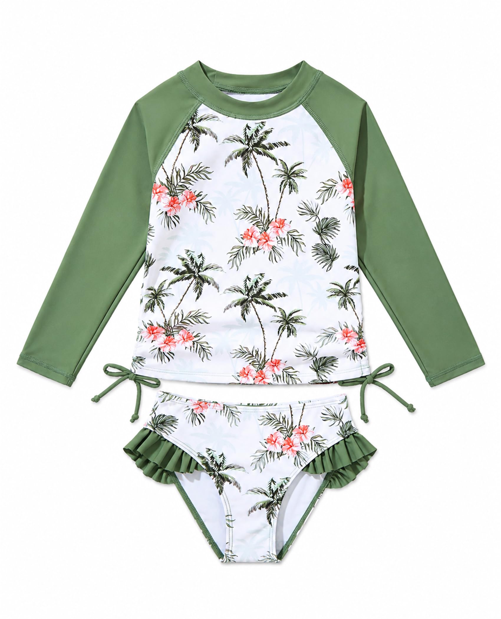 View 1 of **MISSING PARTS**Kdwdvbn Rash Guard 2-Piece Swimsuit Set - Girls Green 5-6 Years