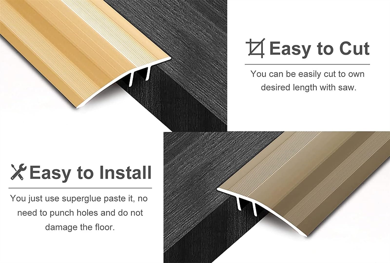 Profilo di Transizione, Striscia di Soglia, Tappeto for pavimento in laminato, bordo antiscivolo, garage di casa, portico anteriore/posteriore, riduttore ad arco con scanalatura(Gold)