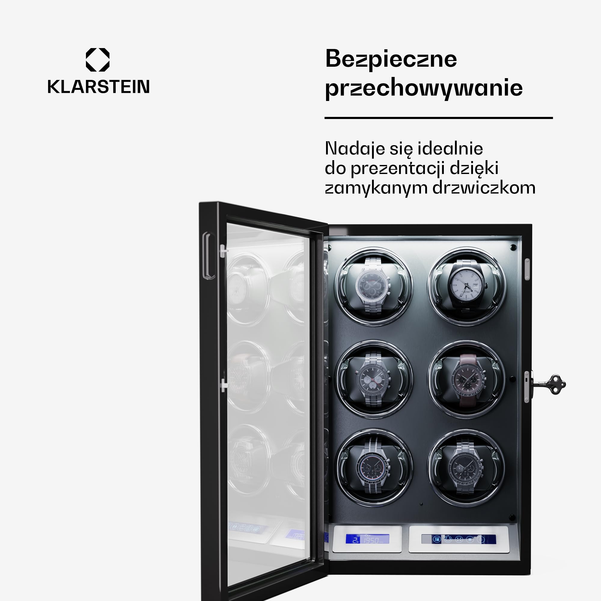Klarstein Rotomat do zegarków automatycznych, Automatyczny rotomat na 6 zegarków, z drzwiczkami akrylowymi, Automatyczny Niebieskie diody LED, Watch Winder z 5 ustawieniami TPD