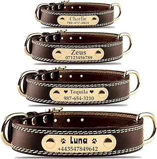 Personalisiertes Hundehalsband - Individuelles Hundehalsband aus Leder mit gravierbarem Namensschild. Robustes Namensschildhalsband, Bequeme ID-Halsbänder für kleine, mittelgroße und große Hunde product image