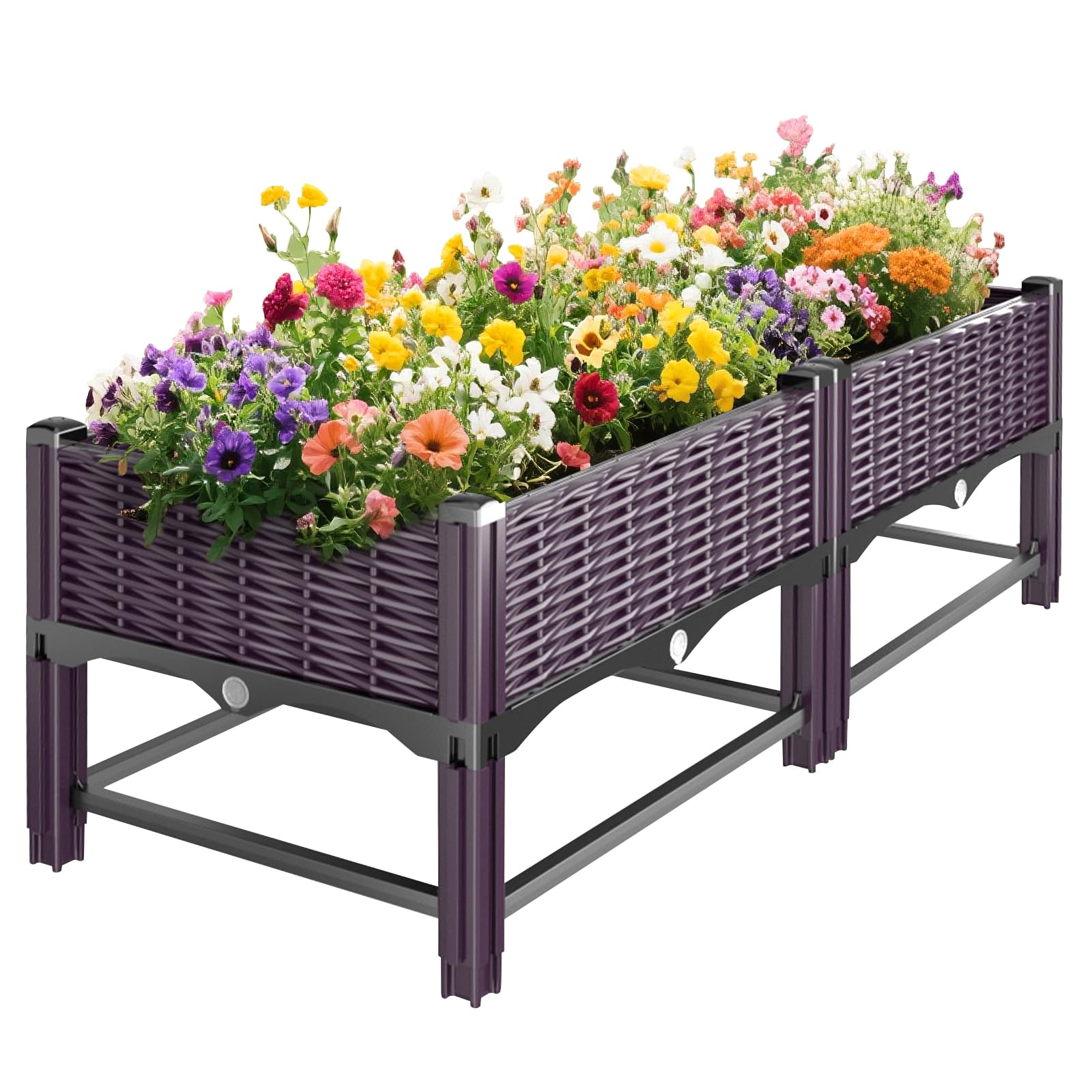 Raised Garden Bed with Reinforcement Rods Elevated Planter Boxes for Outdoor Plants with Drainage Holes for Flowers Vegetables Herbs Patio Backyard Deck Balcony, Purple 31.5x15.7x13.8 in