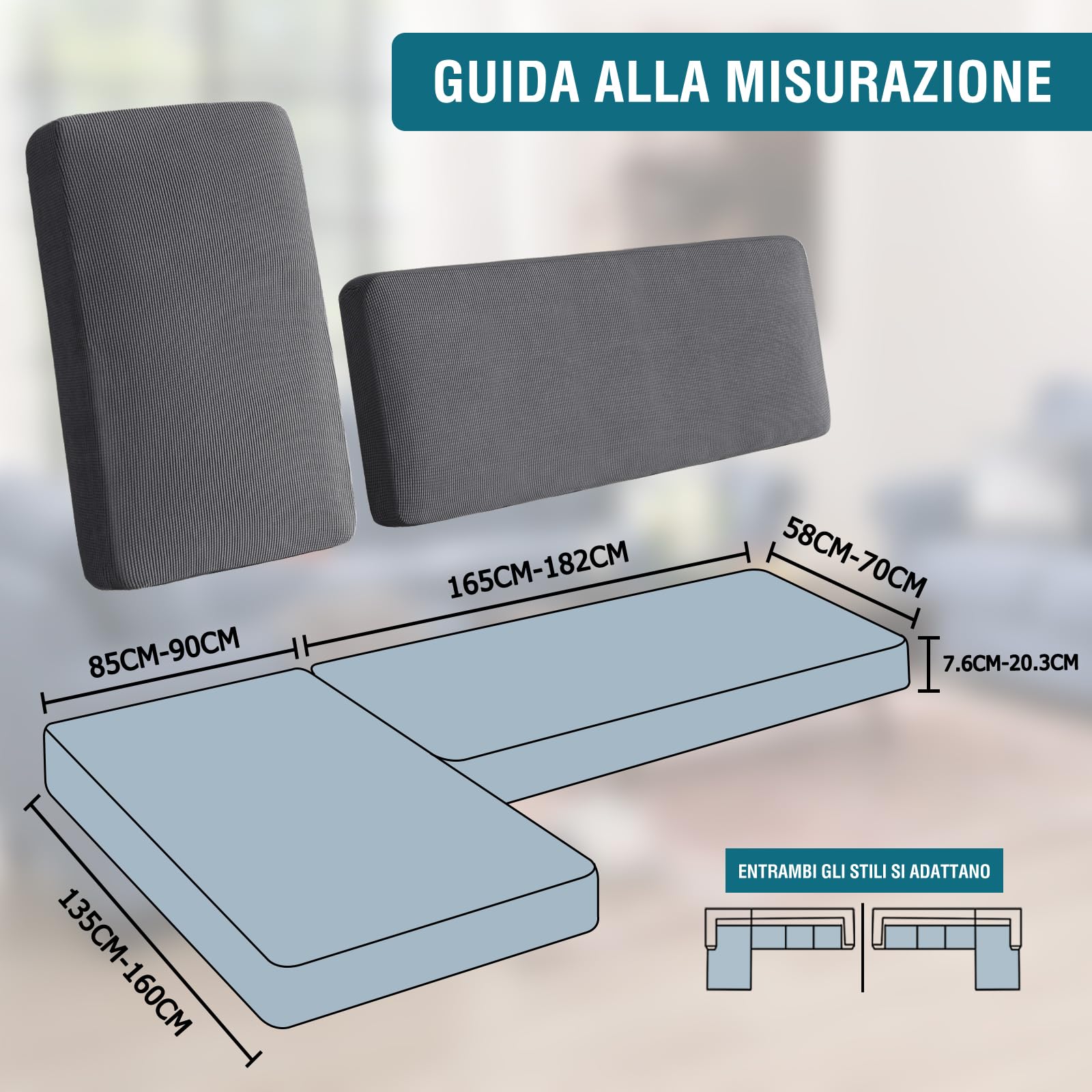 BellaHills Copridivano 3 Posti con Penisola, Copridivano Penisola Destra/Sinistra Universale Copri Divano, Copridivano Impermeabile Antigraffio (3 Posto + Chaiselongue, Grigio)