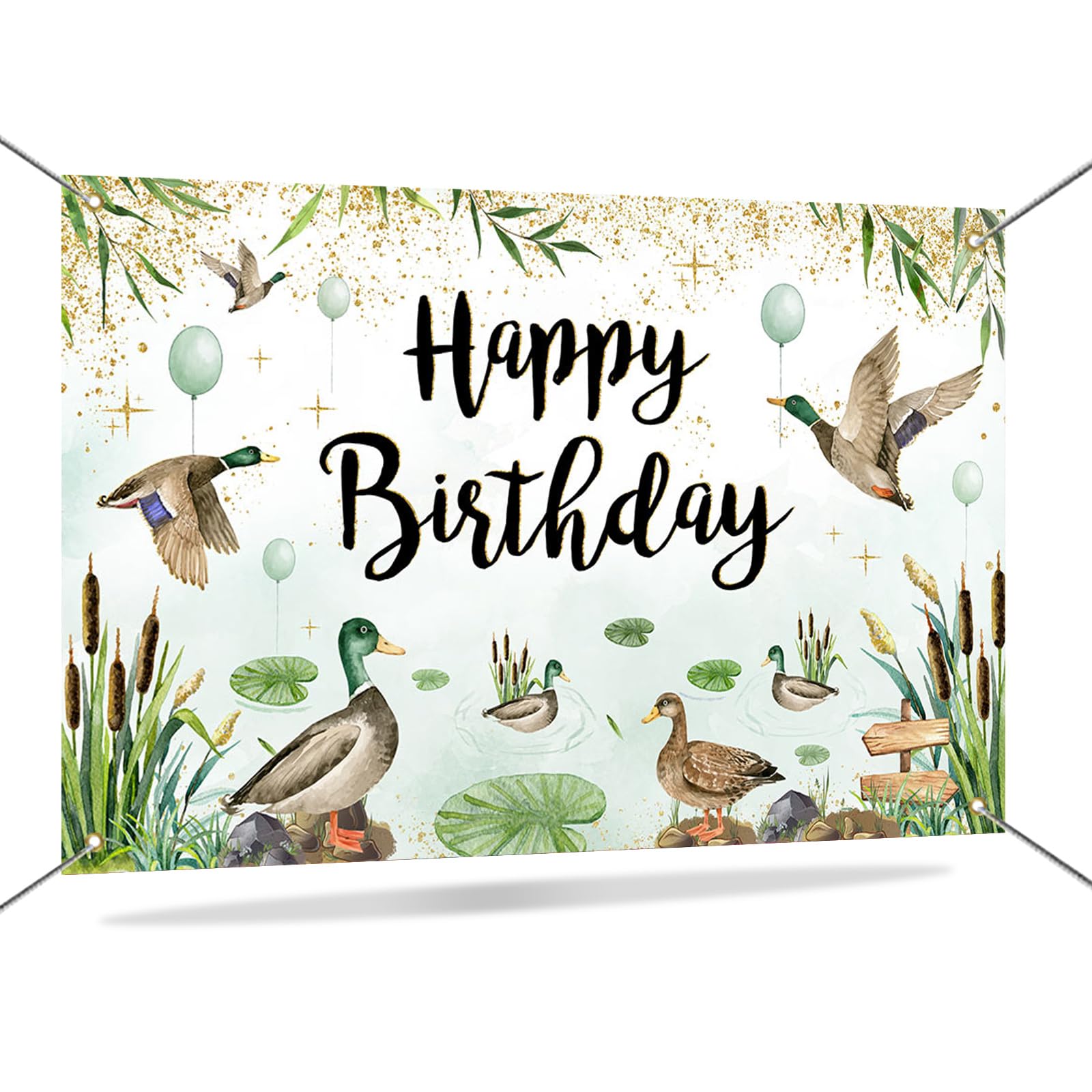 Mocsicka Mallard Duck Party Backdrop Hunting Theme Birthday Banner for One Lucky Duck Decor, Duck Themed Birthday Party Supplies Background 70.8x43