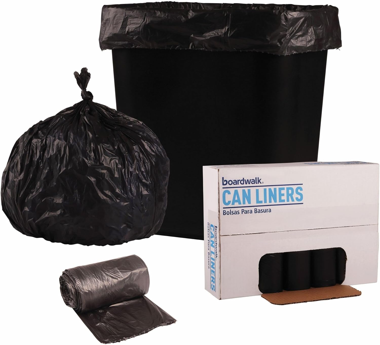 Boardwalk Low-Density Waste Can Liners, 16 gal, 0.35 mil, 24" x 32", Black, 25 Bags/Roll, 10 Rolls/Carton