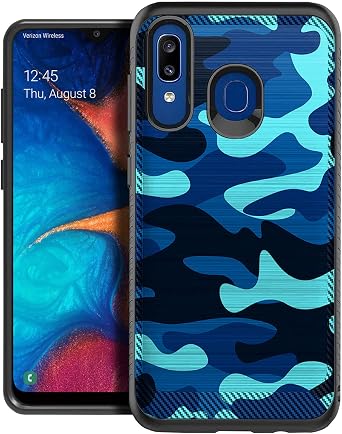 CasesOnDeck Cover Case Compatible with [Samsung Galaxy A20 / Samsung A30] [Embossed Duo] Heavy Duty Protection Matte Black Case Blue Camo