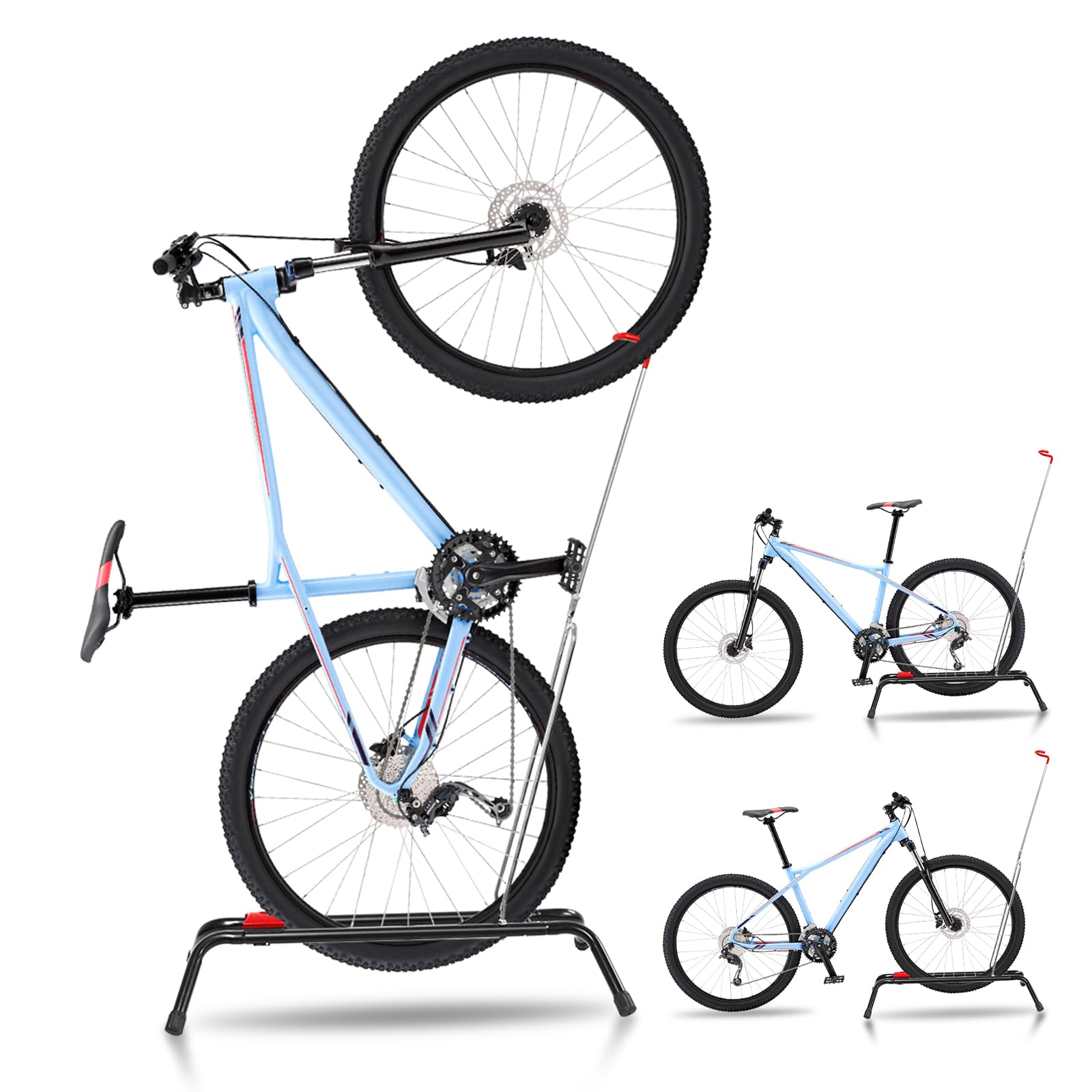 CUCESH Vertical Bike Stand, Upright Freestanding Bicycle Rack for Indoor & Outdoor Storage – Space-Saving Garage/No-drilling Cycle Stand Holder for Mountain, Road & Kids Bicycles 20" to 27"