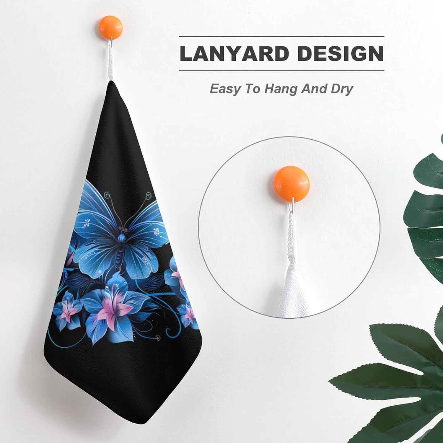 Fashion Butterfly Printed Hand Towels for Bathroom Kitchen Towels Small Towel Handkerchiefs with Hanging Loop 4PCS