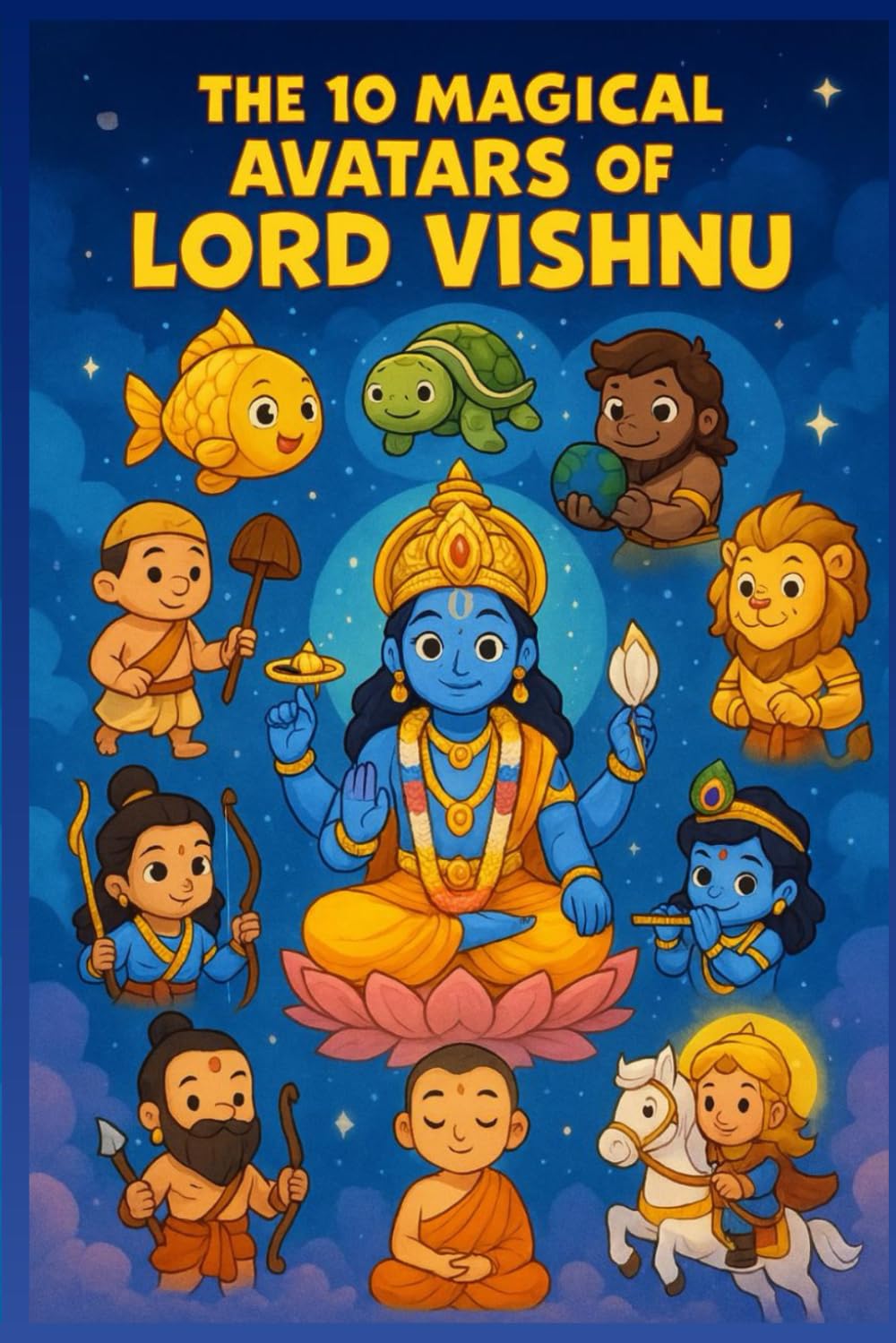 The 10 Avatars of Lord Vishnu: Illustrated Hindu Mythology Stories for Kids with Morals, Fun Activities, and Life Lessons