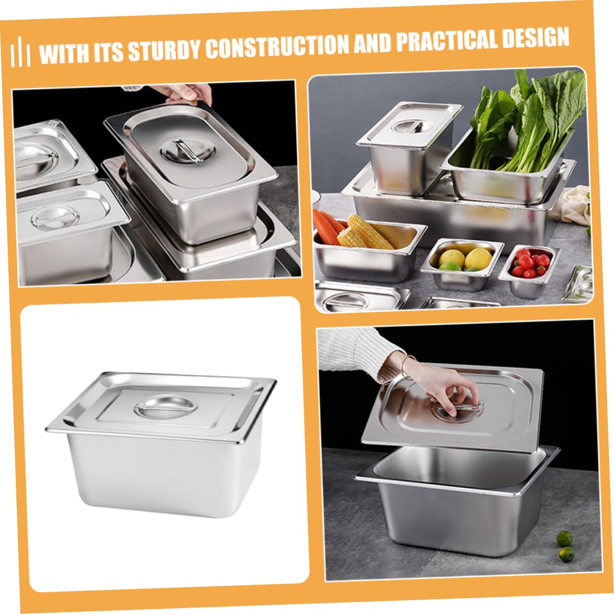 Piatto Coperchio Set Inox Buffet 2 Acciaio Rettangolare