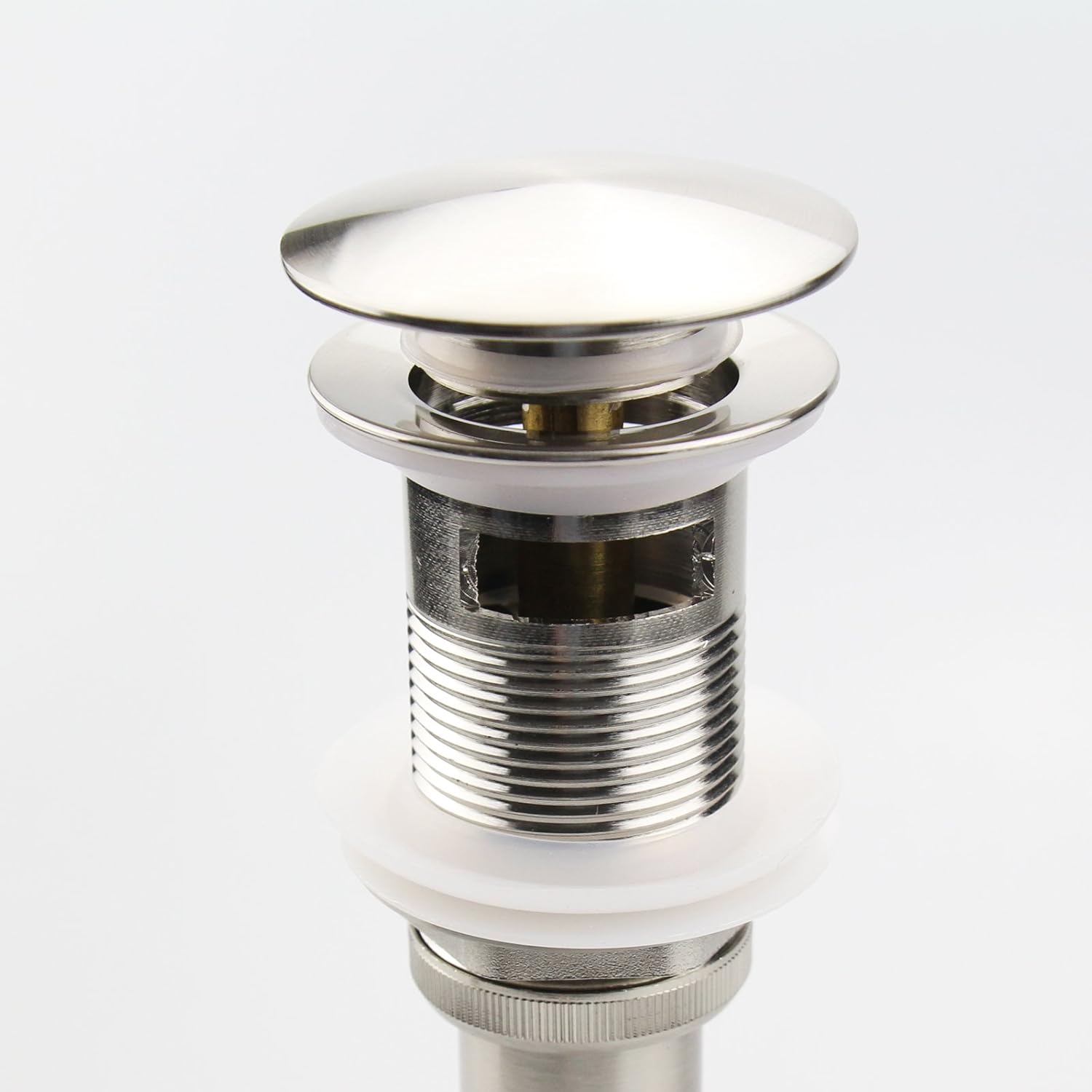 Bathroom Sink Pop Up Drain Assembly With Overflow Fits 1.57 to 2.36 Inch Sink Openings with 1-1/4 Inch Tailpiece Large Cap Solid Brass Drain Stopper (Brushed Nickel)
