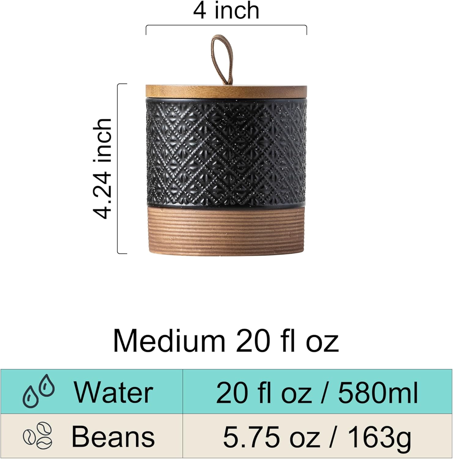 Miamolo Ceramic Jars with Lid, Small Coffee Canister with Lid, Kitchen Food Storage Jars for Sugar Loose Leaf Tea Candy, Decorative Jar for Countertop, Pantry, Coffee Bar Accessories Black & 20 fl.oz