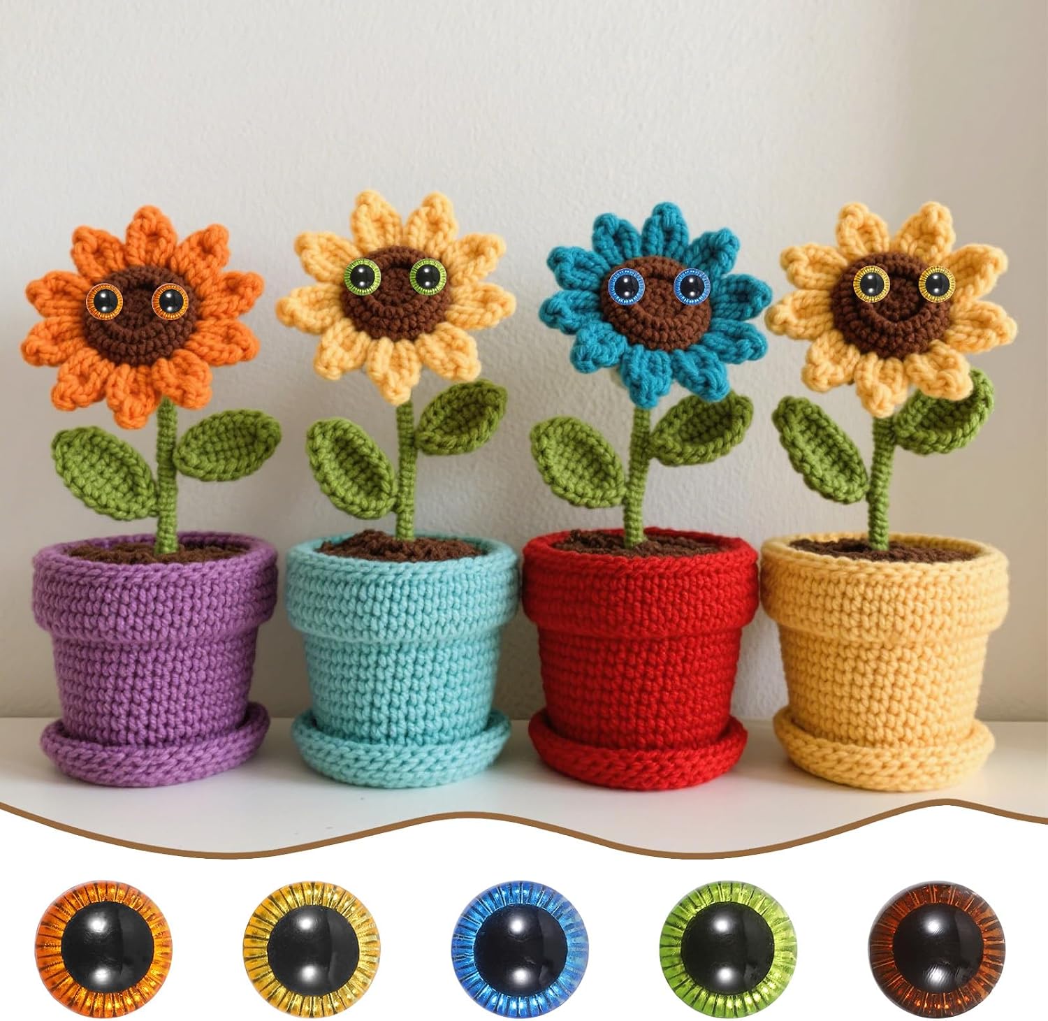 40Pcs Colored Crochet Eyes, 15mm Safety Eyes with Washers Glitter Safety Eye for Crocheting Animals Plush Stuffed Animals DIY Christmas Decorations