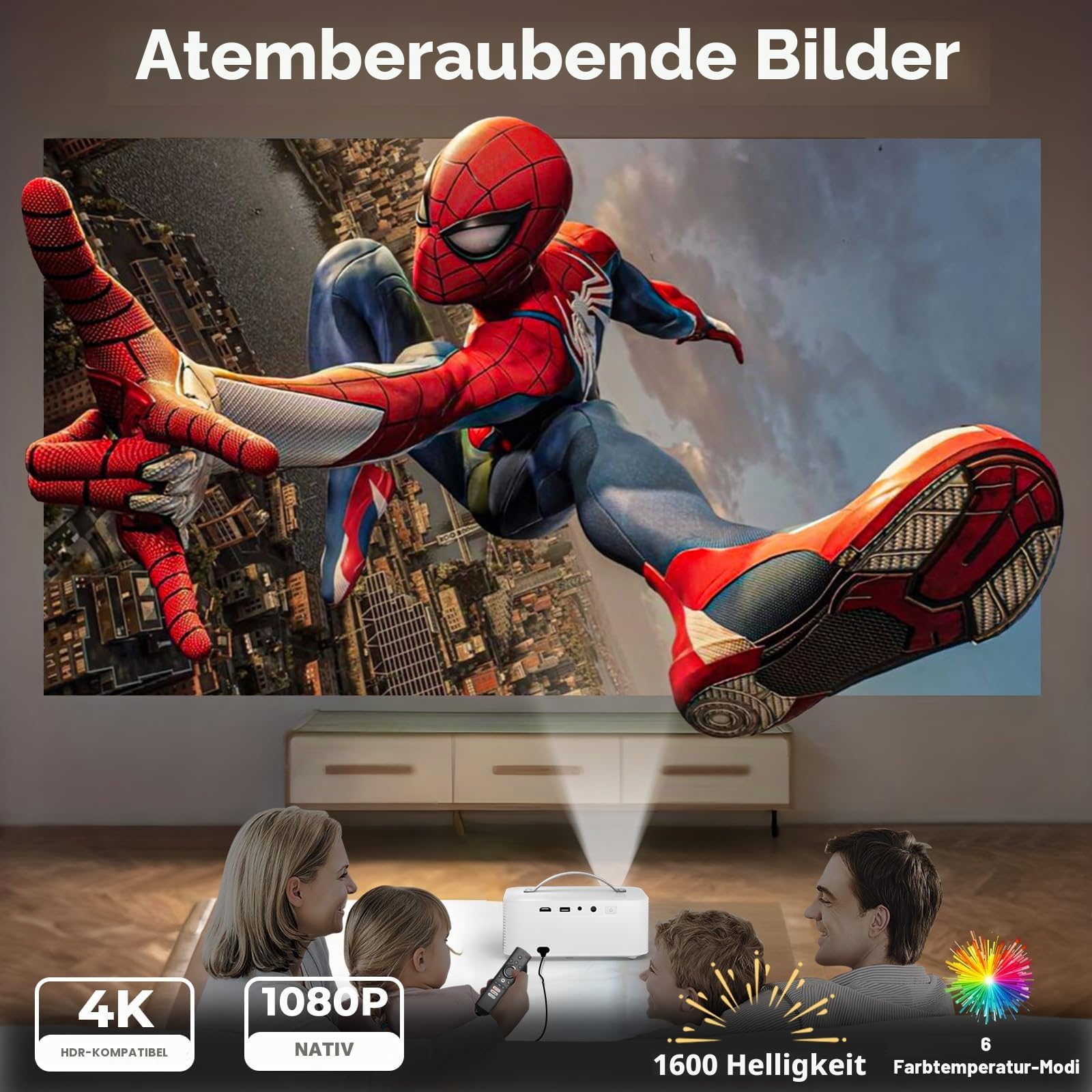 Lisowod Videoprojektor 4 K 【Integrierte App/Dolby Audio】 1080P Nativer Videoprojektor – Bild 3