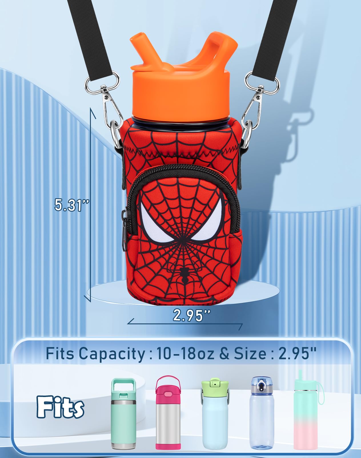 Miss Adola Water Bottle Carrier with Strap - Cute Cartoon Insulated Kids Water Bottle Holder for Boys Girls Red Eyes Neoprene Bottle Bag for 10/12/14/16/18Oz Stainless Glass Bottles Sleeve