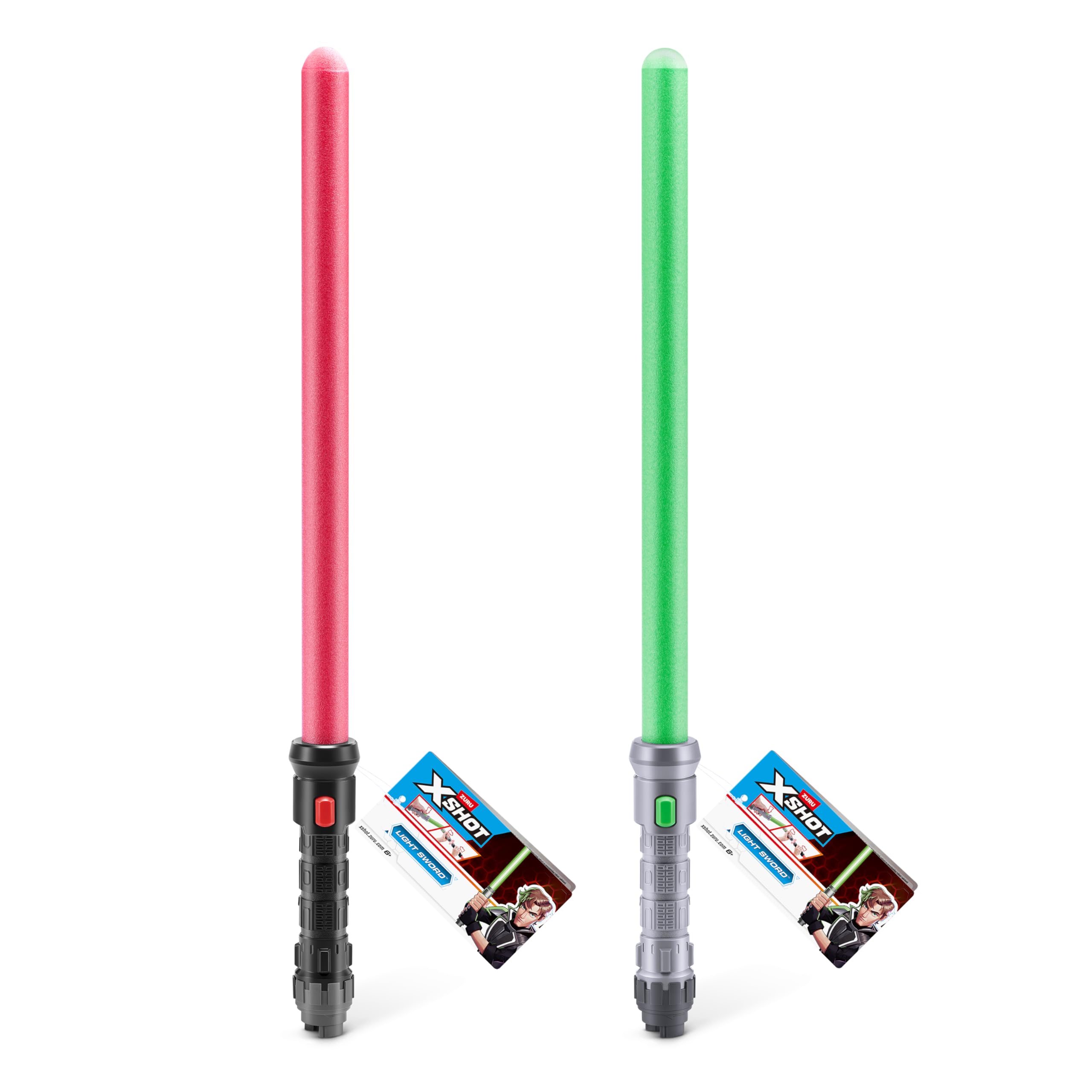 XSHOT Role Play Light Sword 2 Pack by ZURU, LED Light-Up Foam Sword with Safe Soft Blade & Plastic Grip