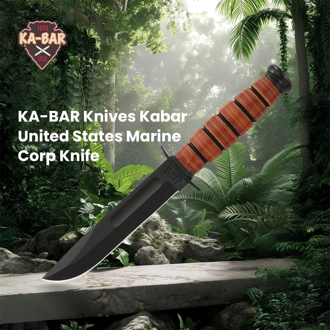 KA-BAR Knives United States Marine Corps Knife Model 1250 with Sheath, Classic Fixed Blade Utility Knife