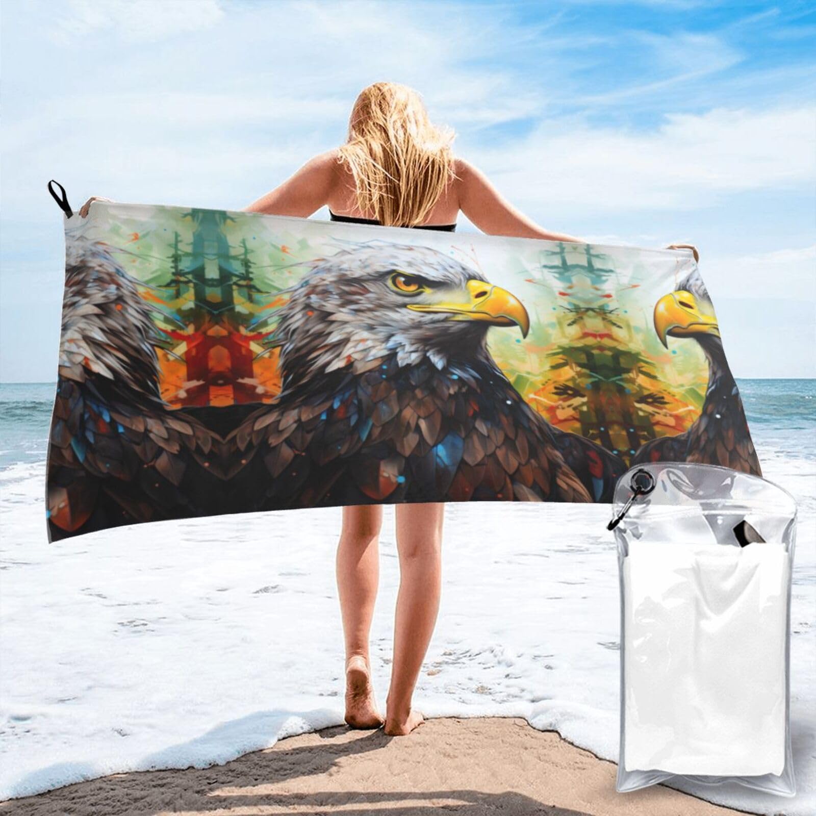 DIEzig Eagle Print Beach Towel Fast Dry Thin For Holiday Vacation Cruise Gym Swimmers
