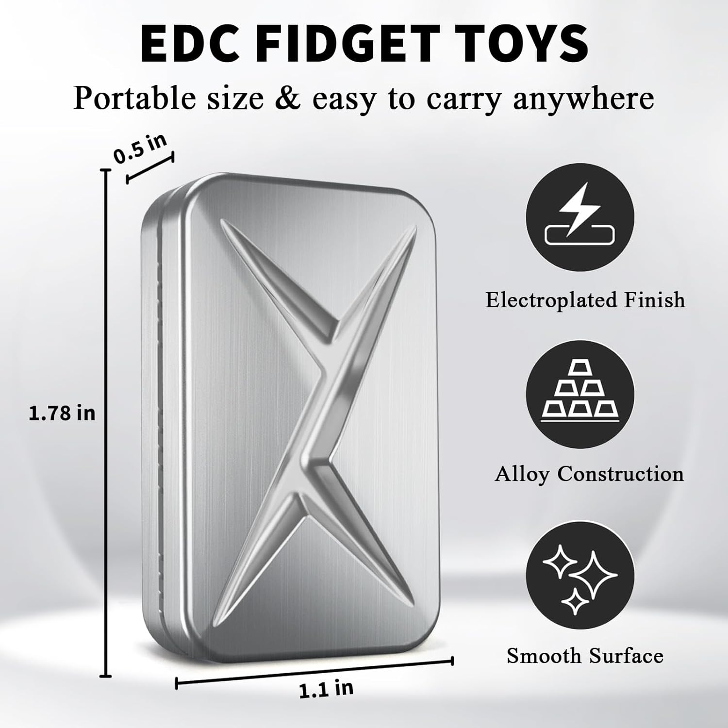 SKEDC Mountain Metal Fidget Slider ,Fidget Slider for Adults, Executive Desk Toy Fidgets for Adults, Stress Relief Gift for ADHD/ADD/Autism (1st Gen Silver)