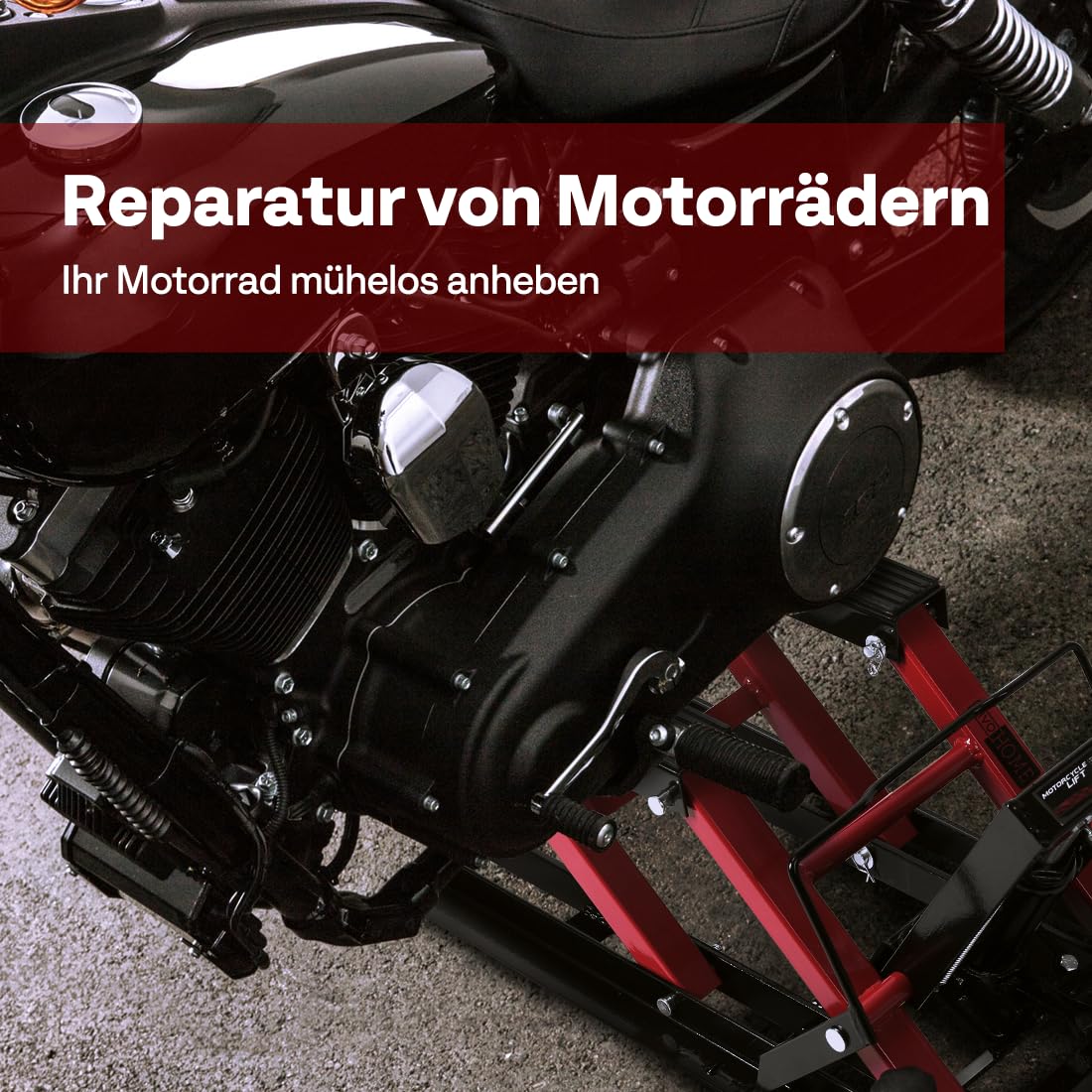 VIVOHOME Hydraulischer Motorradständer Aufzug 680 KG Kapazität Stahl ATV Aufzüge Stand Hoist mit Rädern und Griff, Dirt Bikes Rot