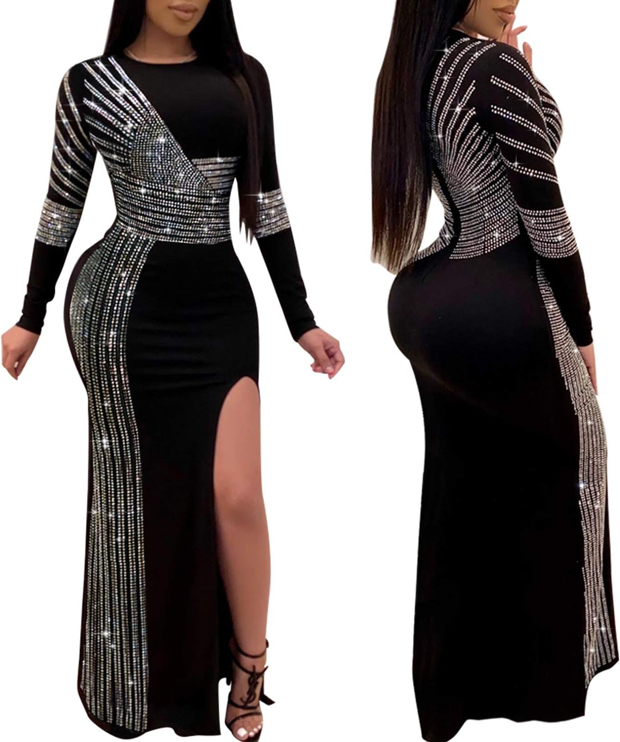 PORRCEY Sexy Elegant Rhinestone Dress for Women Mesh See Through Bodycon Birthday Cocktail Party Club Night Evening Gowns - Image 2