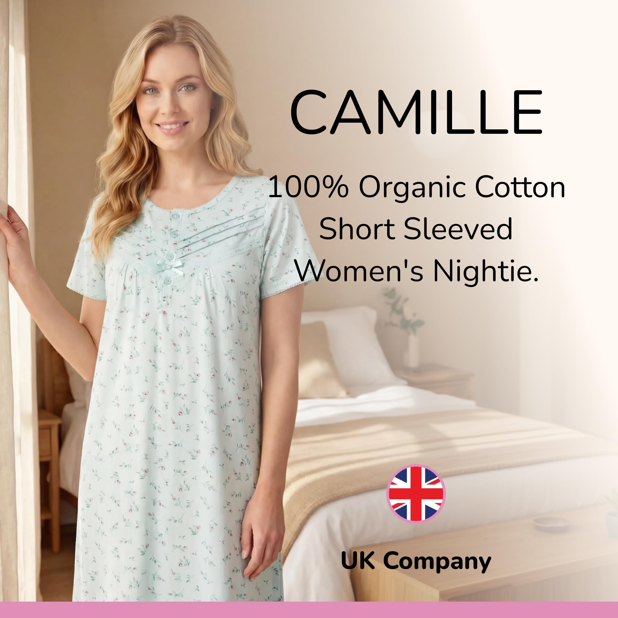 CAMILLE Lx25363 Porcelain Floral Short Sleeved Nightie Camisón Mujer (Pack de 1)