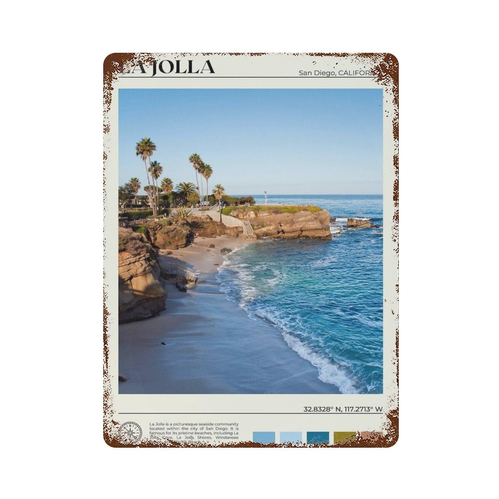 xiaoxiaoshen Real Photo La Jolla Decor San Diego Wall Decor Art Metal Tin Poster Modern Home Decor Art Home Bar Shop Decorations Vintage Sign 40x30cm