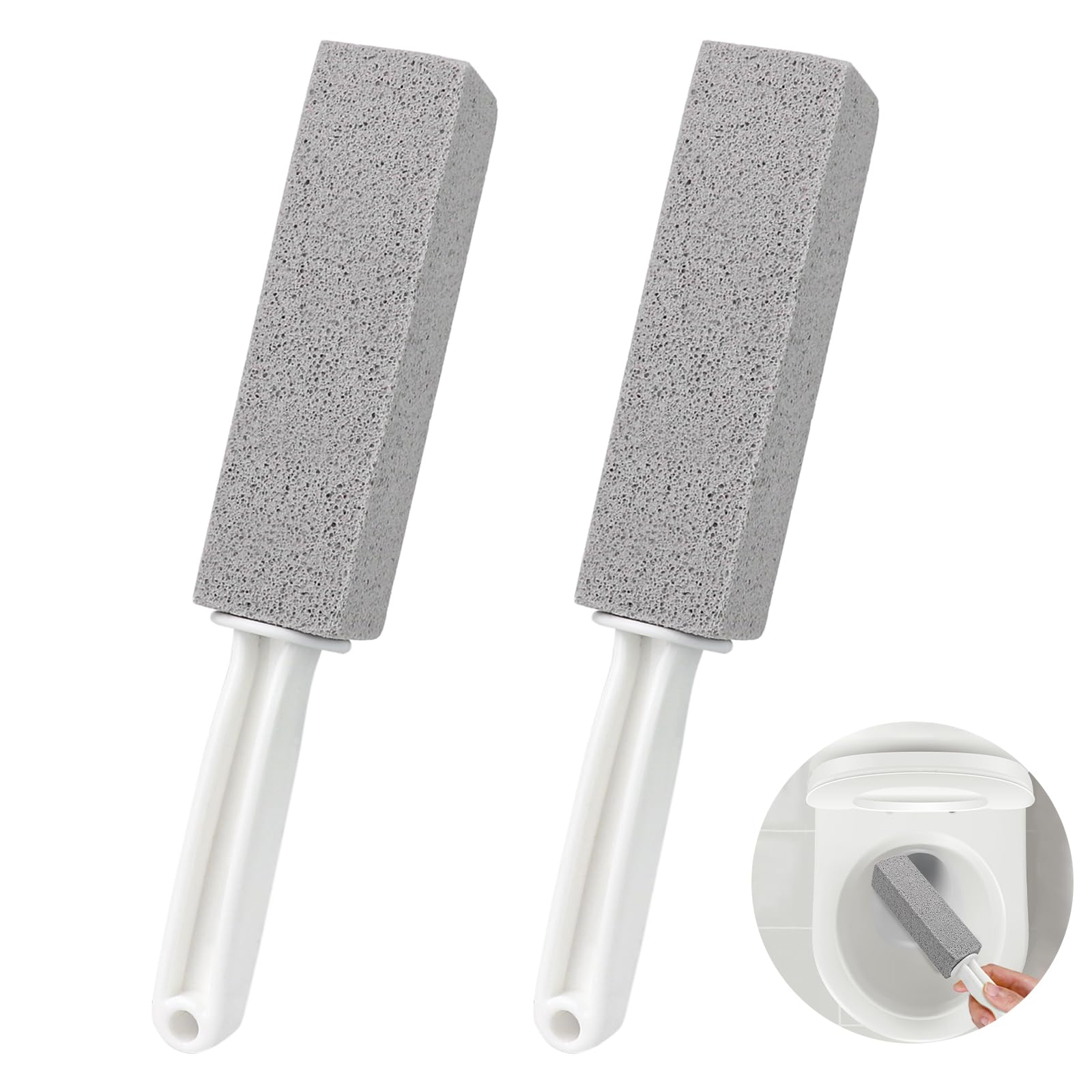 ddLUCK 2 Pack Pumice Cleaning Stone with Handle, Toilet Bowl Cleaner Toilet Brush with Non-Slip Long Plastic Handle for Kitchen/Bathroom/Pool/Household Cleaning