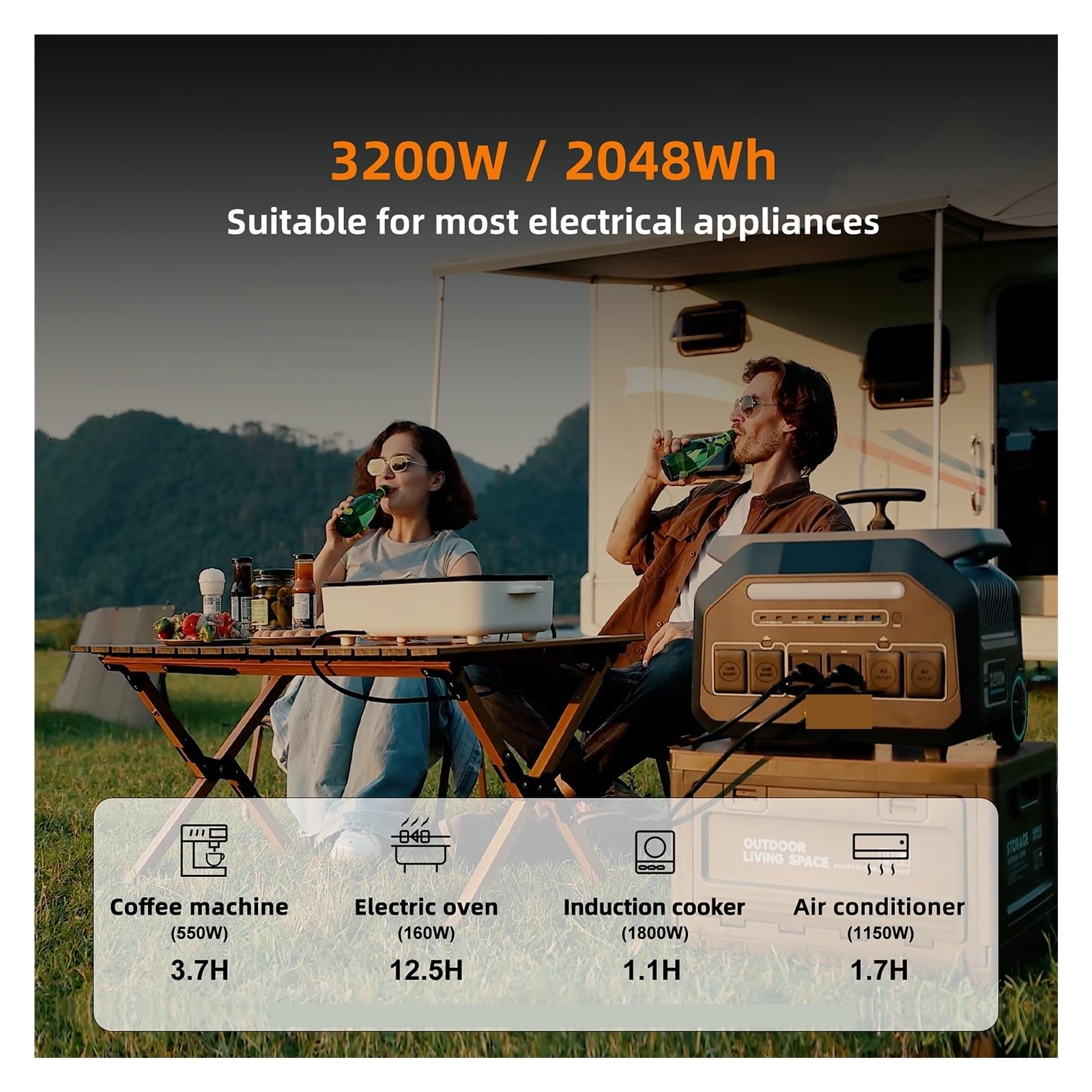 Centrale Elettrica Portatile P3200 Da 3200 W (uscita Massima 6400 W) Batteria Con Durata 2048 Wh Carrello Uscita AC V For Camper Campeggio Durata Della Batteria Ultra-Lunga